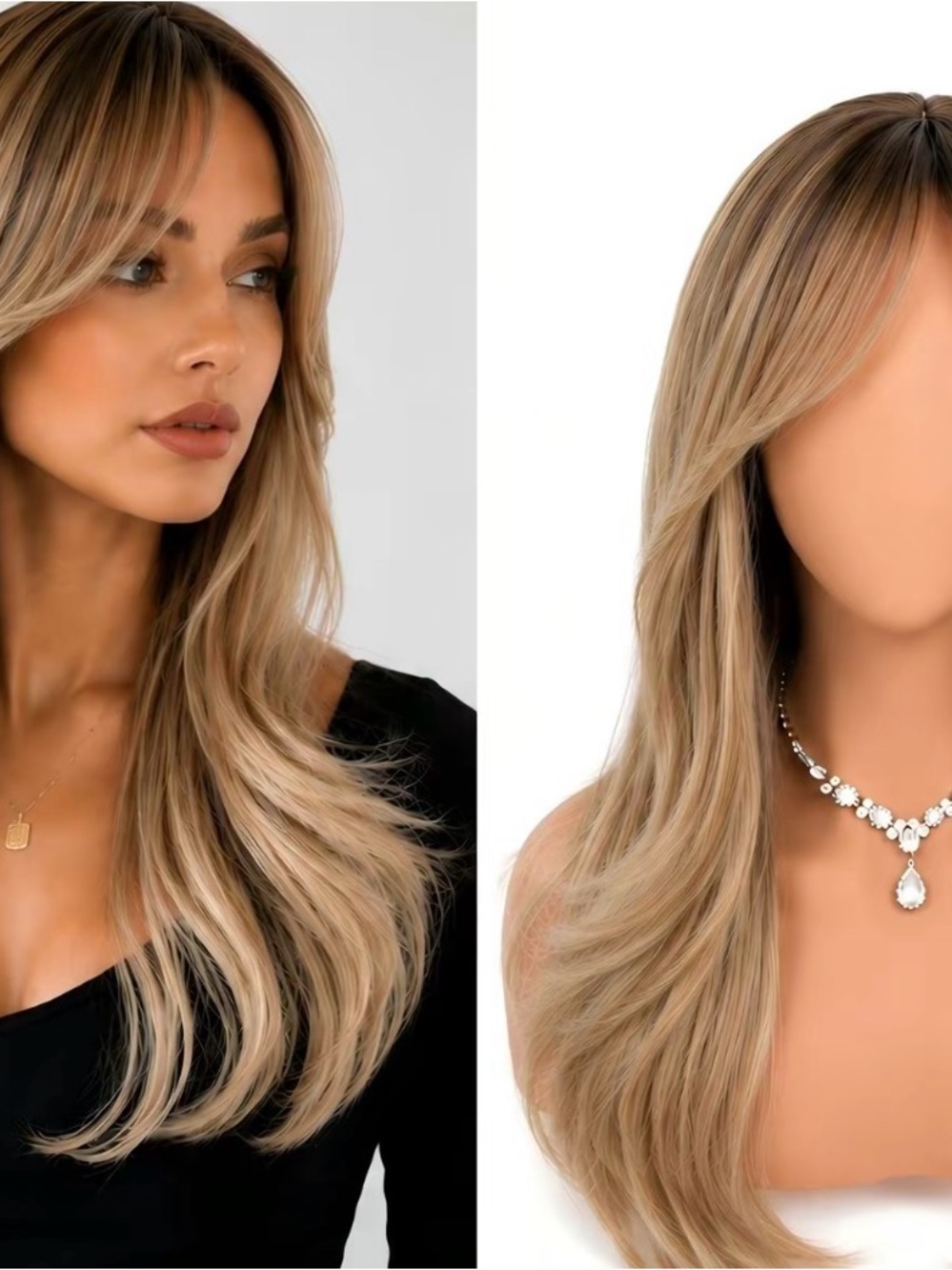 Blonde Long Layered Women’s Wig with Curtain Bangs